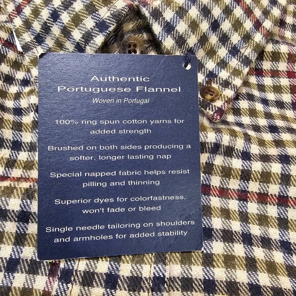 NWT Men's Roundtree & Yorke Portuguese Flannel Check Button Down Shirt Size L - Picture 6 of 6